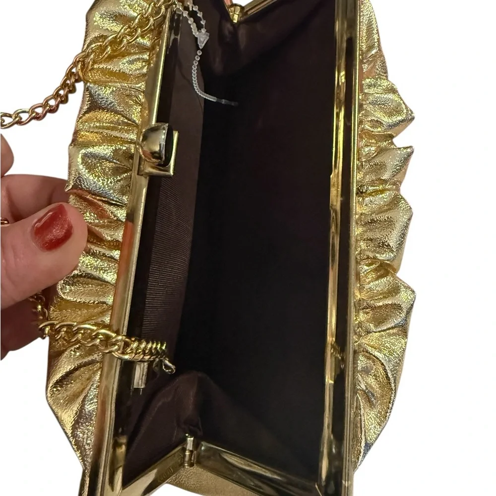 Metallic Gold Ceremony Reception Clutch Bag Top Handle Chain Wedding Party Purse